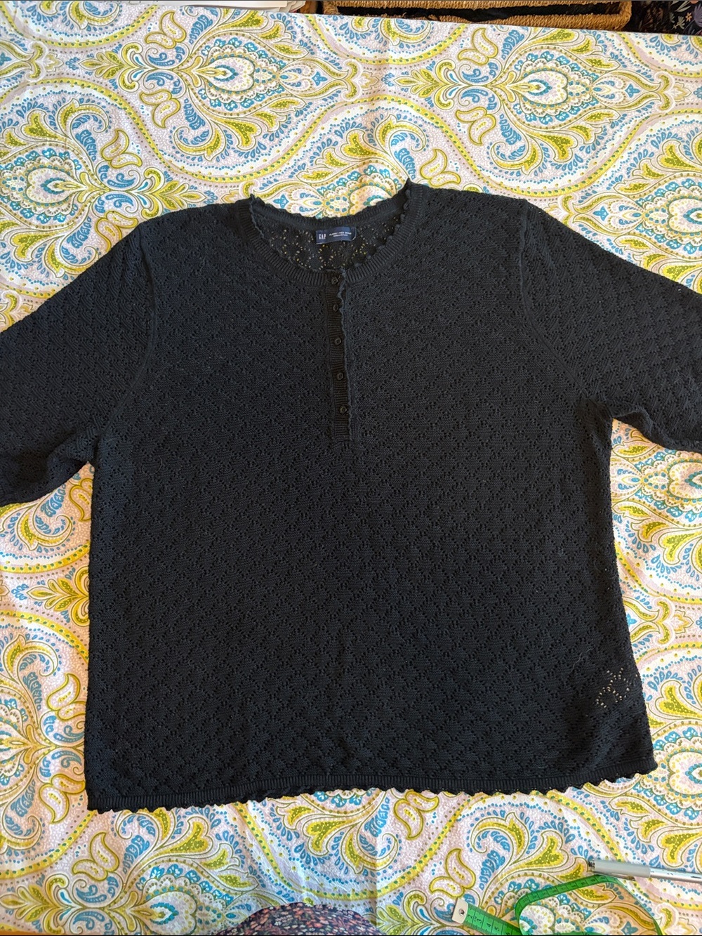 GAP Black Openwork Henley Knit Sweater